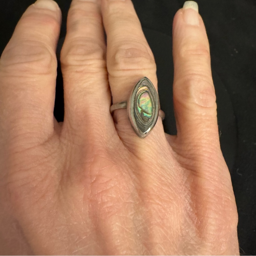 Vintage Taxco Sterling Silver Abalone Ring – Marquise – Size 4.75 - Picture 3 of 4